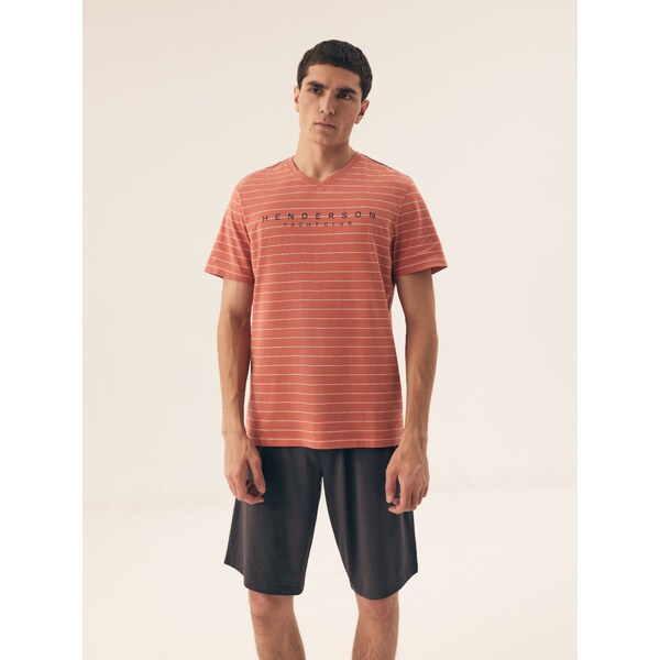 Henderson Pánske bavlnené pyžamo krátke Deli 42635-28X oranžové, Farba 63005602