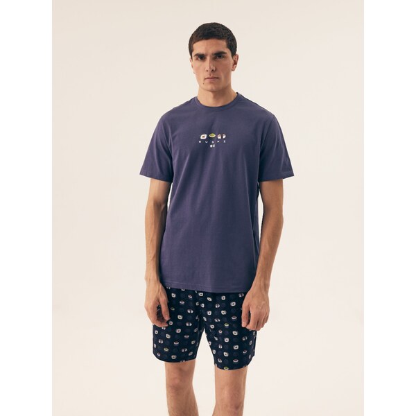 Henderson Pánske bavlnené pyžamo krátke Sake 42606, Farba tmavonebesky 63005595