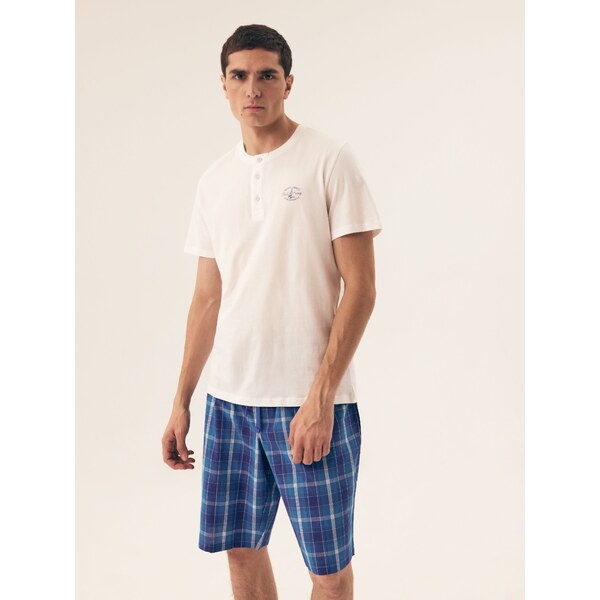 Henderson Pánske bavlnené pyžamo krátke Dock 42616 biele, Farba biela 63005597