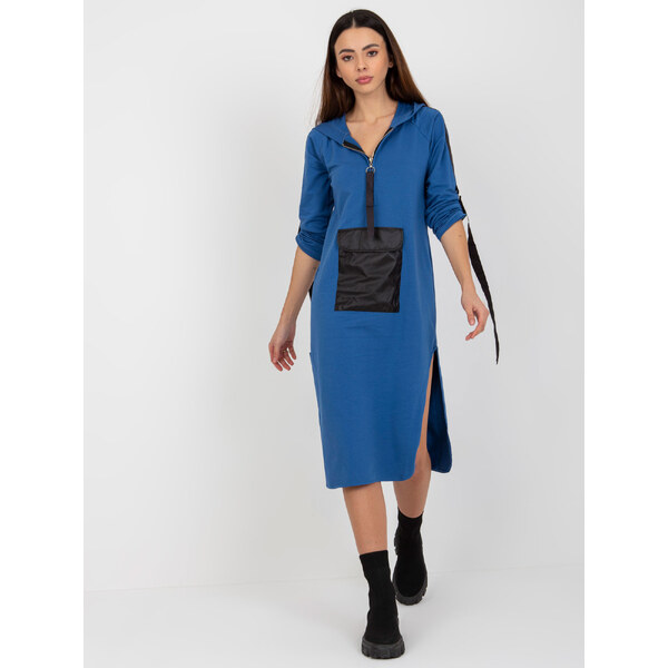 BASIC Tmavomodré teplákové šaty so zipsom a kapucňou EM-BL-556-1.54 39192718