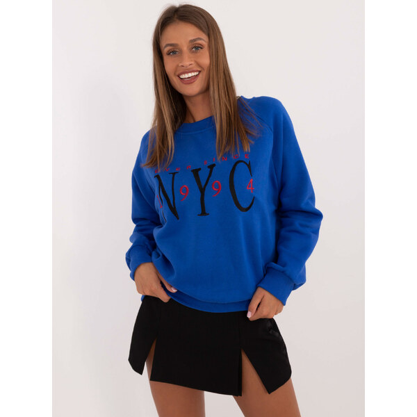BASIC Kobaltovo modrá mikina s výšivkou NYC EM-BL-857.88-kobalt blue 59689615