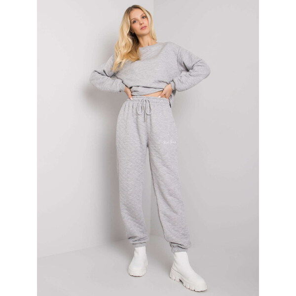 RUE PARIS Svetlosivé dámske prešívané tepláky s nápisom RV-DR-7445.03X 57948952