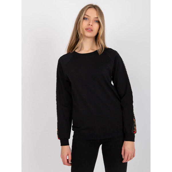 RUE PARIS Čierna mikina Adana s vyšívanými rukávmi RV-BL-7458.16-black 57949328