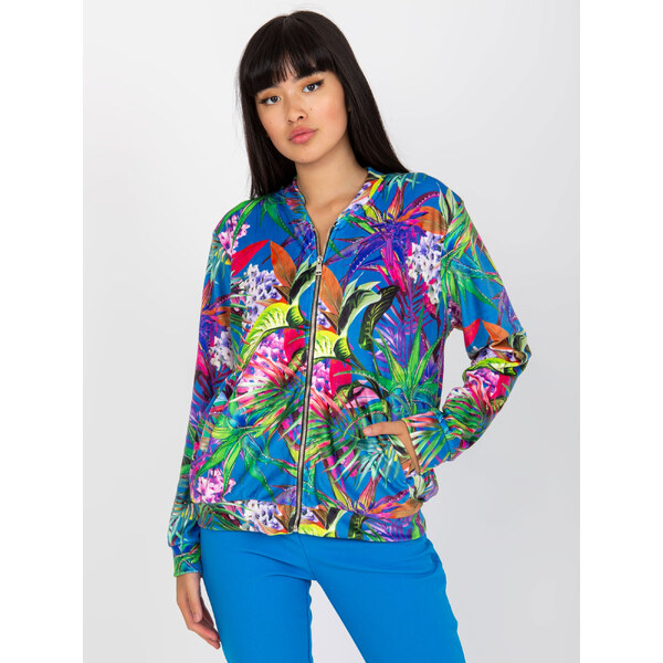 RUE PARIS Modrá bomber mikina s potlačou listov RV-BL-8122.32-blue 57952535