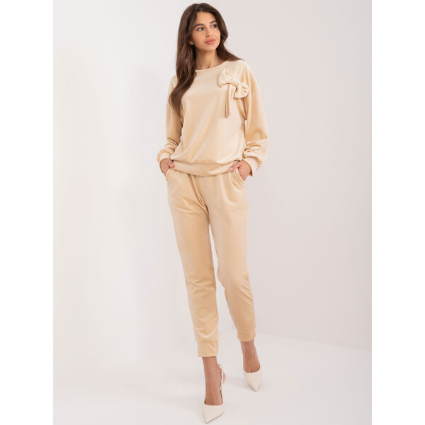 ITALY MODA Béžová velúrová súprava s mašľou DHJ-KMPL-8870.59-beige 57954781