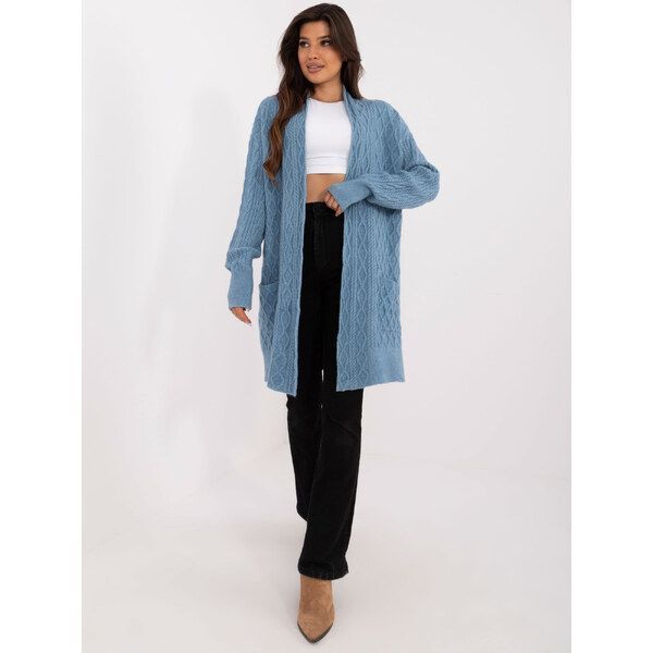 ITALY MODA Modrý pletený kardigán s vreckami -AT-SW-2366.61-blue 57956165
