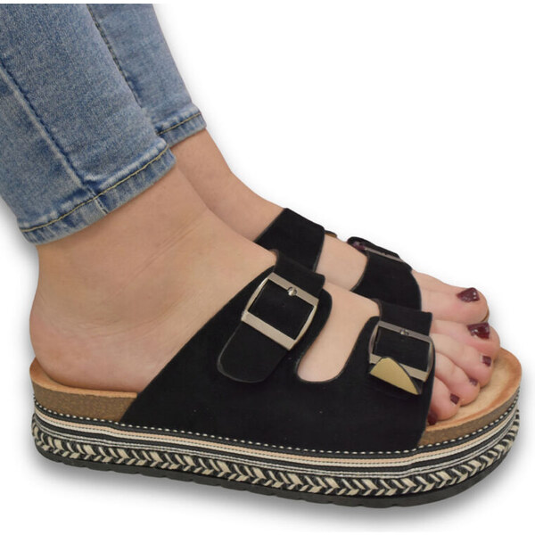 JOHN-C Čierne platformové šľapky s prackami Terra 63013230