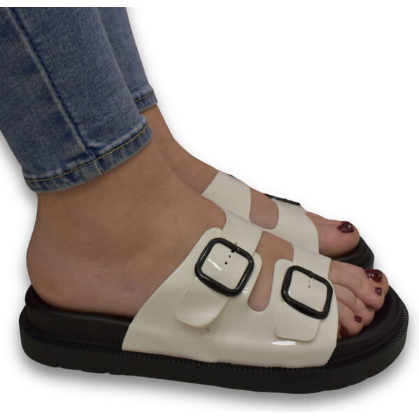 JOHN-C Dámske biele šľapky s prackami LUMINA 63013244