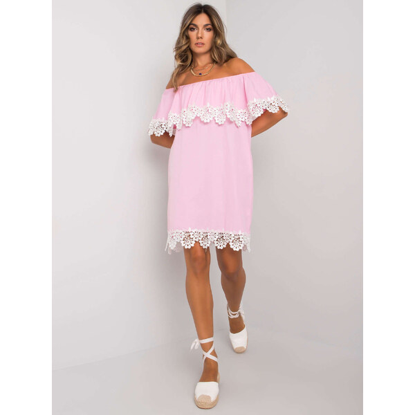 BASIC Ružové šaty so spadnutými ramenami -LK-SK-506992.11-pink 25849137