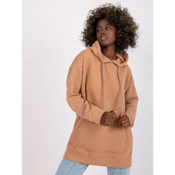 RUE PARIS Karamelová prešívaná mikina Atlanta s kapucňou a klokaním 57949258