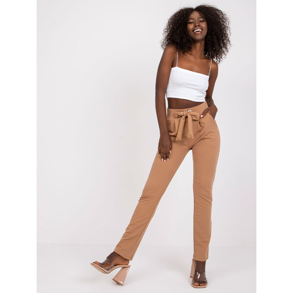 RUE PARIS Béžové bavlnené nohavice Santos v páse na mašľu RV-DR-7459 57949737