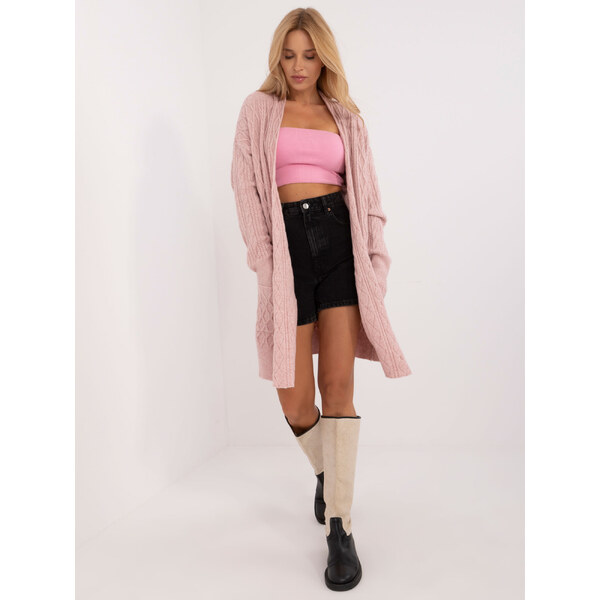 ITALY MODA Púdrový pletený kardigán s vreckami -AT-SW-2366.61 powder 57956161