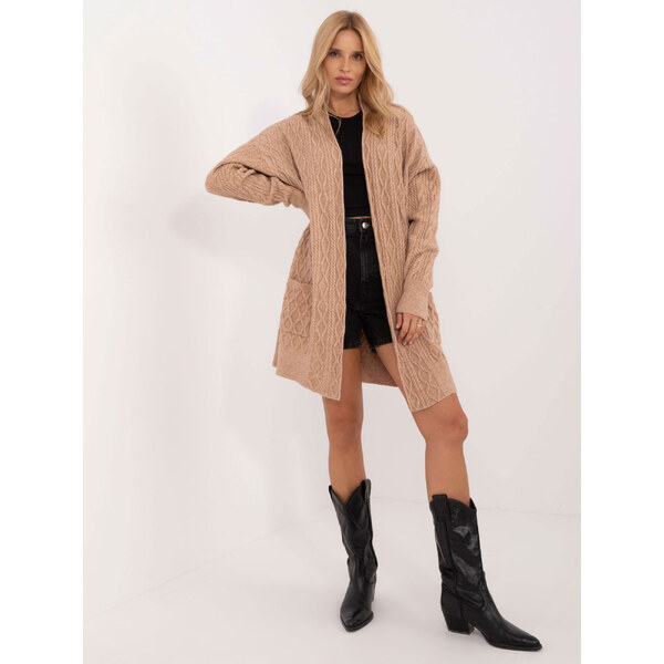 ITALY MODA Béžový pletený kardigán s vreckami -AT-SW-2366.61-beige 57956163