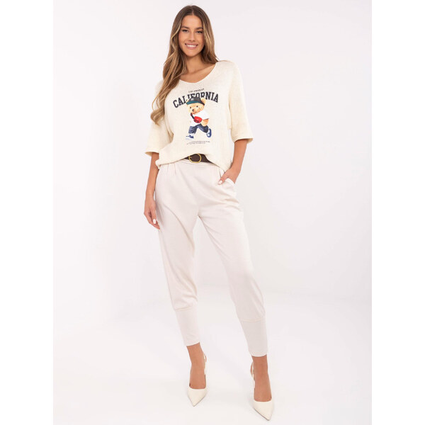 ITALY MODA Svetlobéžové dámske teplákové nohavice s opaskom DHJ-SP 66149357