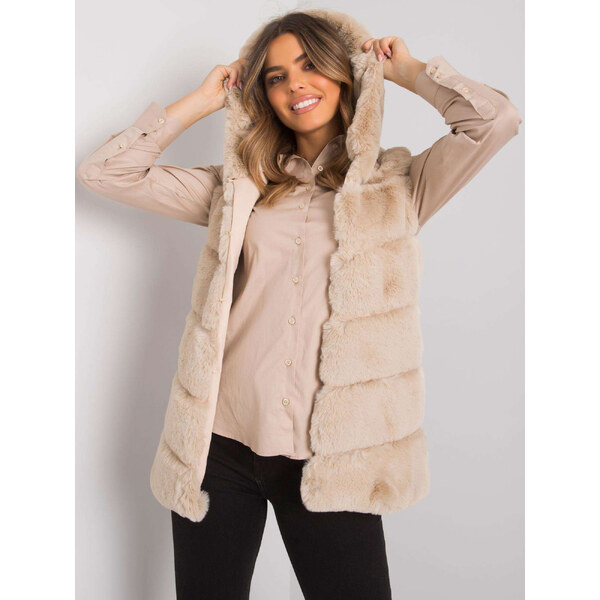 BASIC Béžová kožušinová vesta s kapucňou -TW-KZ-2116.48P-beige 28343470