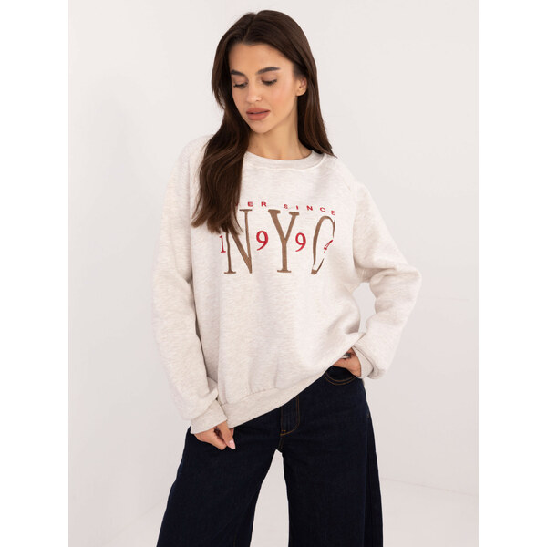 BASIC Svetlobéžová mikina s výšivkou NYC EM-BL-857.88-light beige 59689613