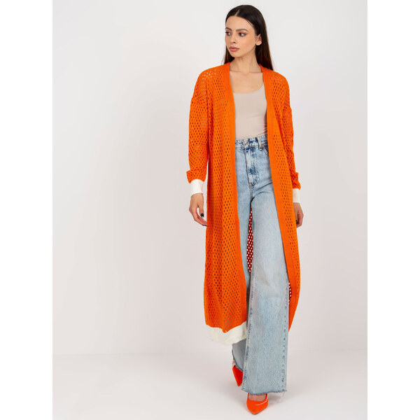 BASIC Oranžový dlhý pletený kardigan -BA-SW-8039.39P-orange 44454468
