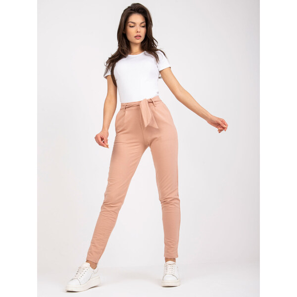 RUE PARIS Béžové dámske tepláky s opaskom LO-SP-LK-131.53P-beige 57950155