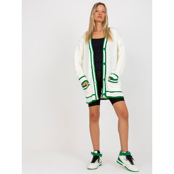 RUE PARIS Smotanový dlhý sveter s gombíkmi a lemovaním -LC-SW-0333.06X 57950752