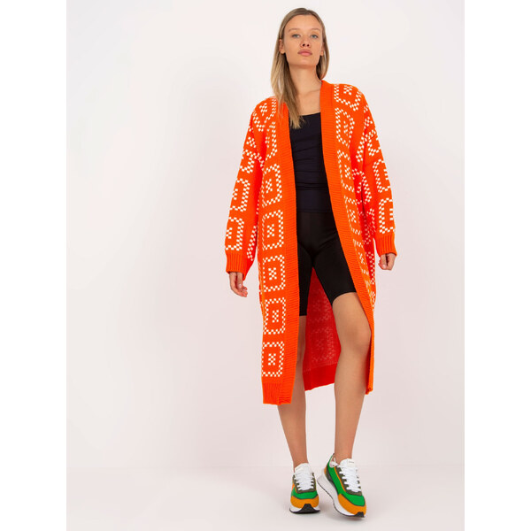 RUE PARIS Oranžový dlhý oversized kardigan LC-SW-0296.08P-orange 57950799