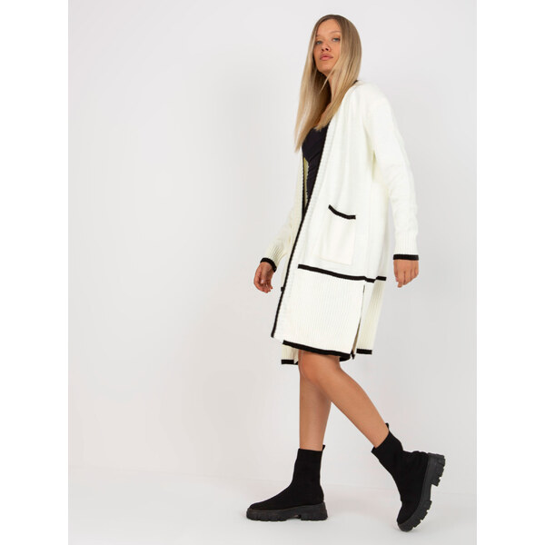 RUE PARIS Smotanový kardigán s lemovaním a vreckami -LC-SW-0340.42P 57950808