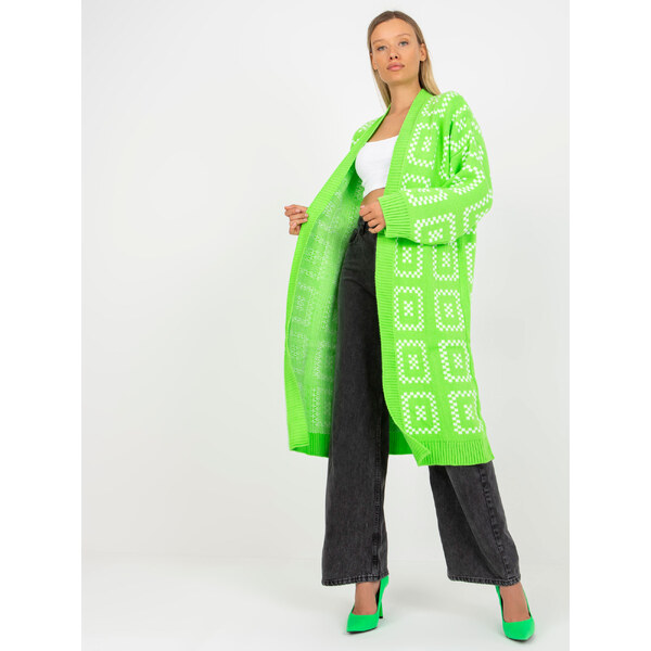 RUE PARIS Neónovo zelený dlhý oversized kardigan -LC-SW-0296.08P-fluo 57950811