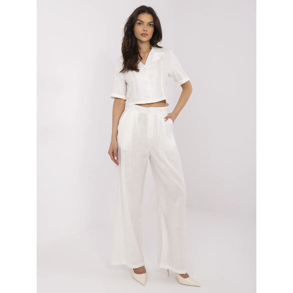 BASIC Smotanová dámska ľanová súprava s krátkou košeľou NM-KMPL 63233202