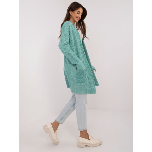 ITALY MODA Tyrkysový pletený kardigán s vreckami -AT-SW-2366.61 57956160