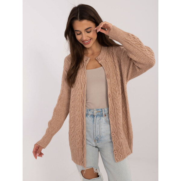 ITALY MODA Hnedý dámsky kardigán so zapínaním AT-SW-23525.21-camel 57956204