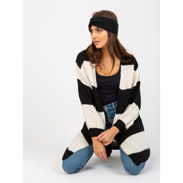 BASIC Dlhší voľný pletený kardigan - biela-čierna TW-SW-BI-M3022.29X 35301085