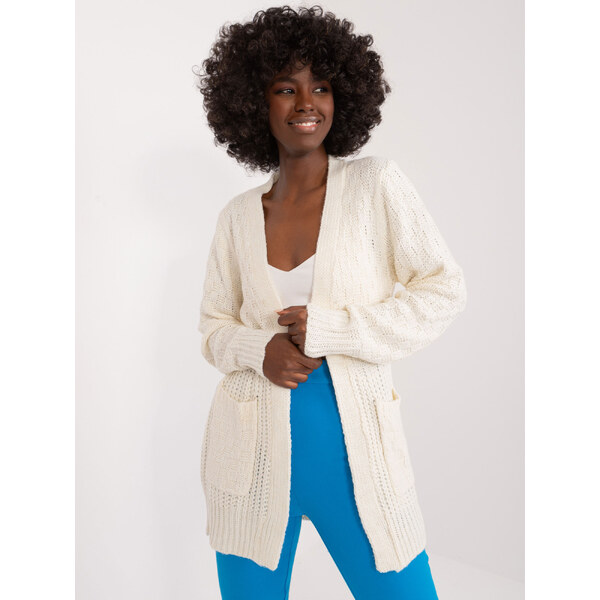 BASIC Smotanový Kardigán s vreckami -TW-SW-3003.07X-ecru 49064159