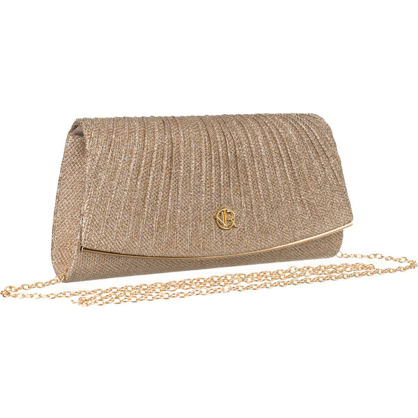 Brokátová listová kabelka v odtieni ružového zlata s retiazkou – 63040273