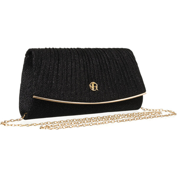 Elegantná čierna brokátová listová kabelka s nariasením a zlatou 63040275