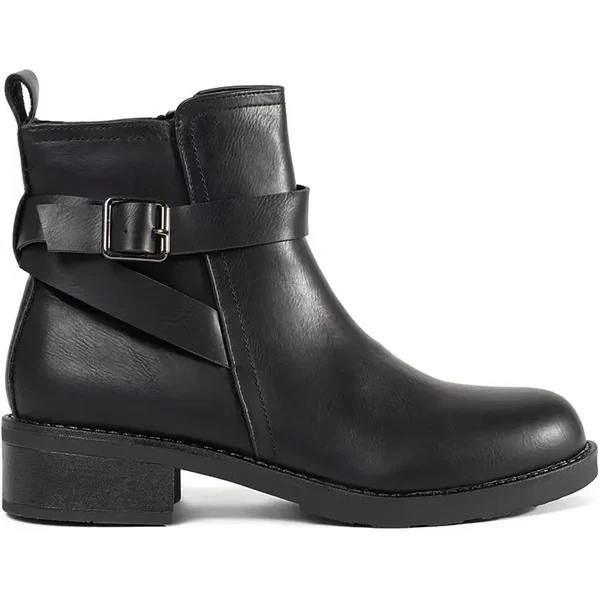 Shelvt Black low-heeled ankle boots decorated with stripes 64696205