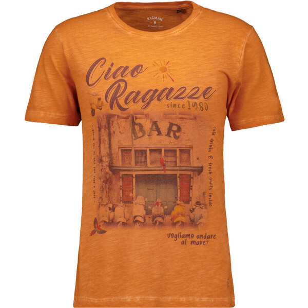 Pánske bavlnené oranžové jersey-print tričko RAGMAN 63053636
