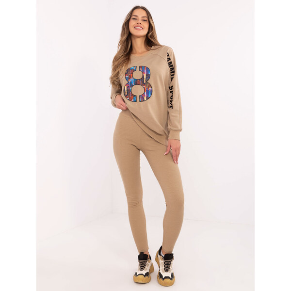 BASIC Tmavobéžová melanžová tepláková súprava s nápisom EM-KMPL-850 61689854