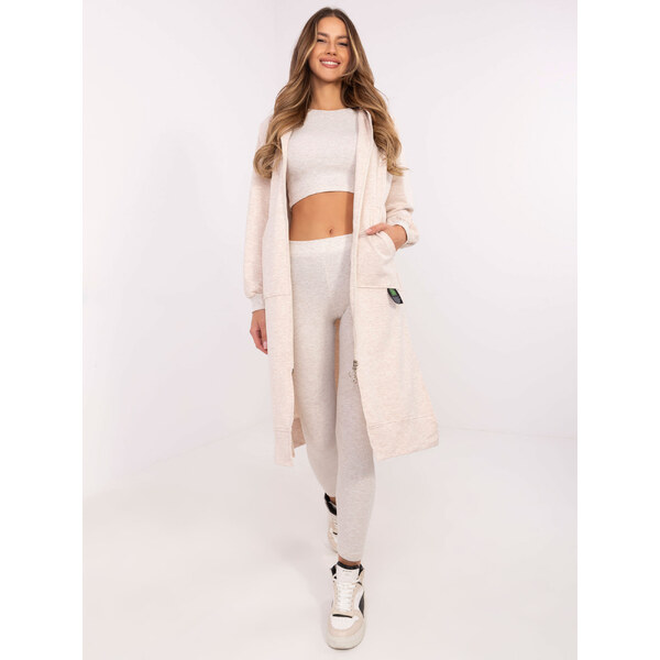 BASIC Béžová melanž dámska trojdielna súprava s mikinou na zips EM 61718242