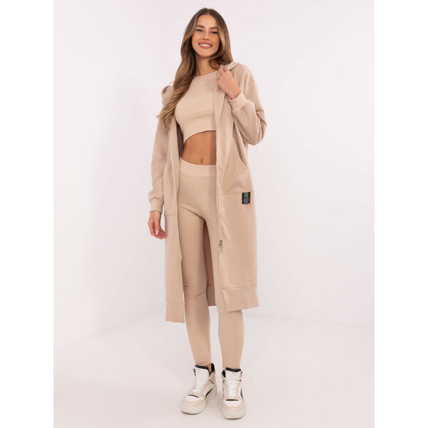 BASIC Béžová dámska trojdielna súprava s mikinou na zips EM-KMPL-851 61718245