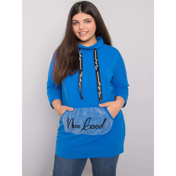 RELEVANCE Modrá mikina Crystal so šnúrkami vo výstrihu a zdobeným 57948924