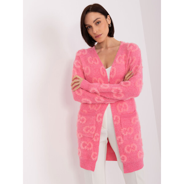 ITALY MODA Ružový kardigán so vzorom AT-SW-234502.38X-pink 57953813