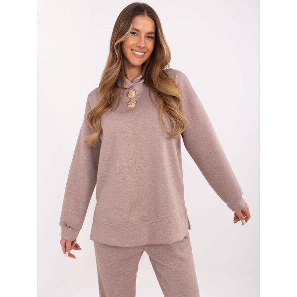 ITALY MODA Béžová melanž dámska mikina so zlatými brošňami DHJ-BL 66149370