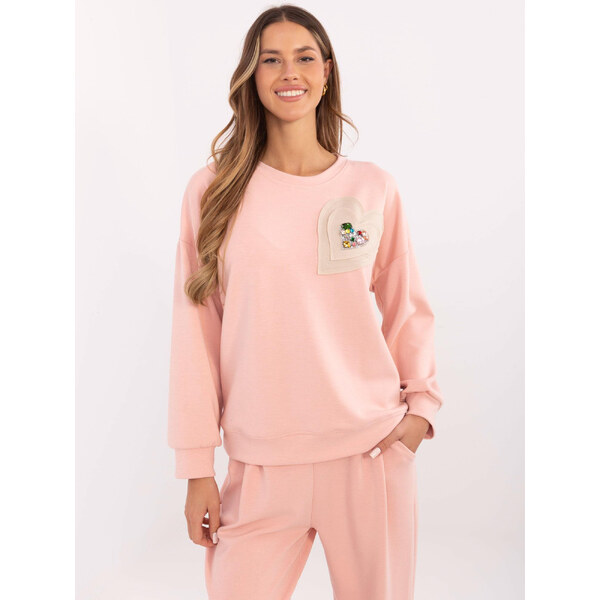 ITALY MODA Púdrová dámska mikina s nášivkou DHJ-BL-20322.72-pink 66149386