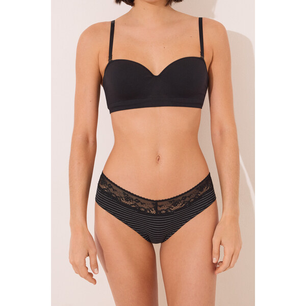 womensecret Široké čierne nohavičky s čipkou 63062861