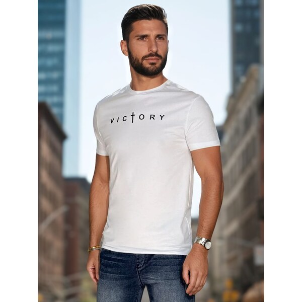 Dstreet Jedinečné biele tričko s nápisom Victory 63072197