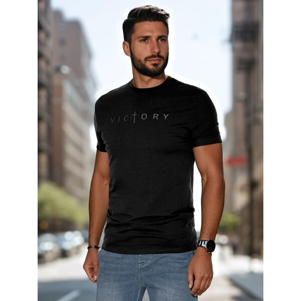 Dstreet Jedinečné čierne tričko s nápisom Victory 63072198