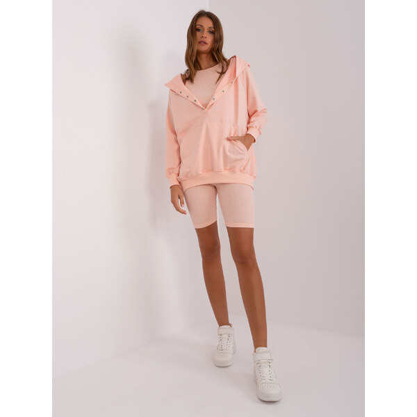 BASIC Broskyňový trojdielny komplet šortiek, crop topu a mikiny EM 46506502