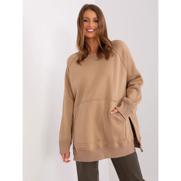 BASIC Camel vyteplená oversize mikina bez kapucne EM-BL-664.98P-brown 46506446