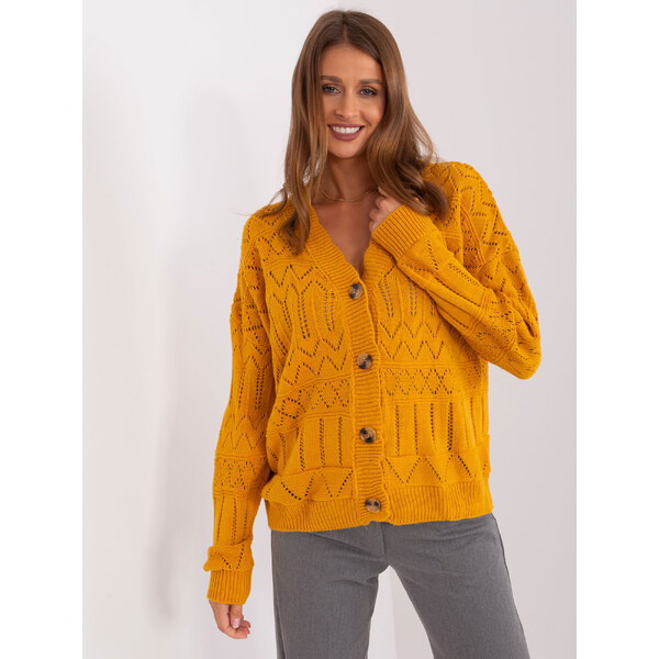 BASIC Horčicový sveter na gombíky BA-SW-8022-1.80P-dark yellow 46506442