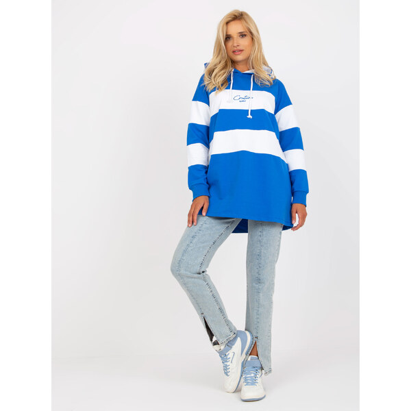 RUE PARIS Modro-biela pruhovaná mikina s kapucňou -RV-BL-8074.98-white 57950582