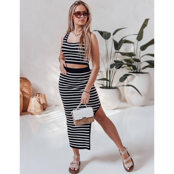 BASIC Bielo-čierny rebrovaný dámsky set s pruhovaným vzorom SUMMERSA 63233166